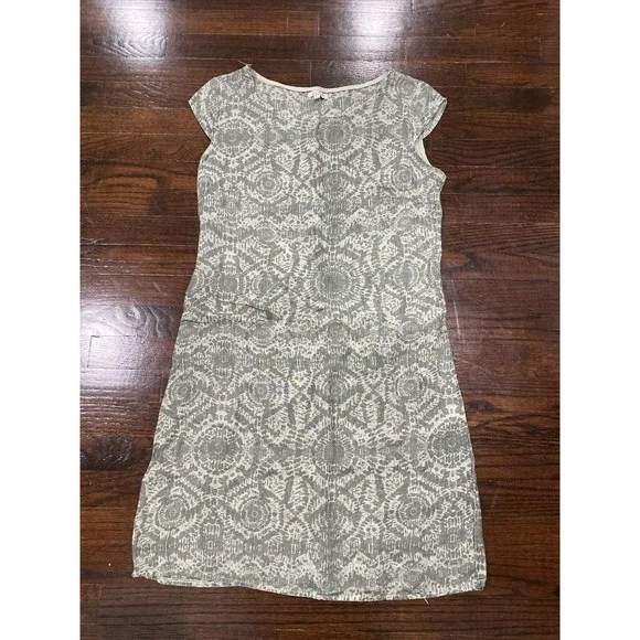 chinese dress ladies Vintage Lina Tomei Linen Printed Mini Dress Loungewear Travel Green Medium  Mad